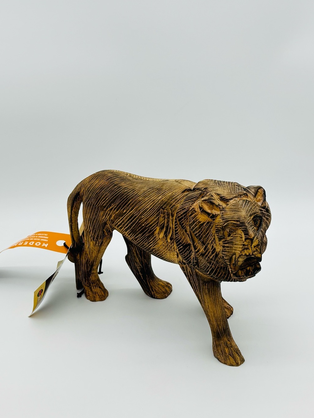 Mohazo Kenya Hand Carved Wooden Lion Sculpture Safari Lodge African Decor Rustic